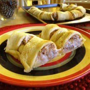 Two slices of tuna crescent ring.