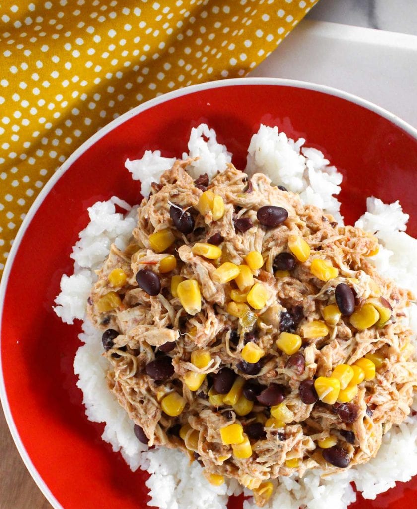 Slow cooker fiesta chicken over rice