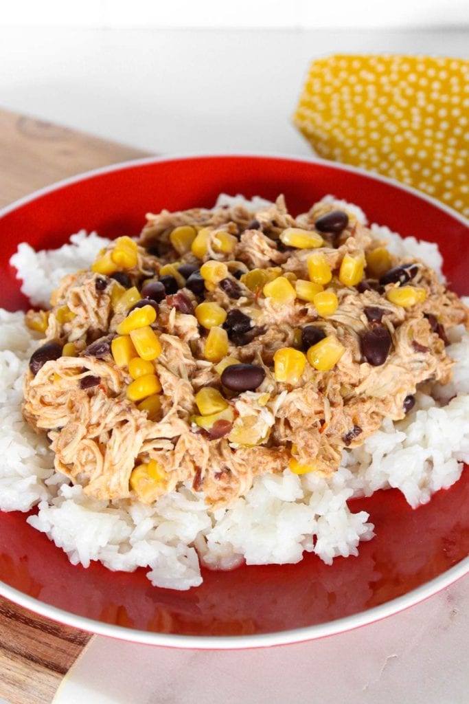 Slow cooker fiesta chicken over rice