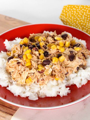 Tex-Mex chicken on a bed of rice.