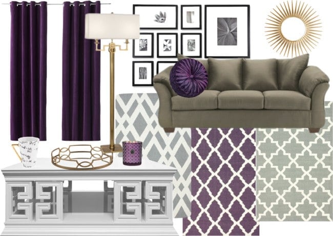 sage and purple living room