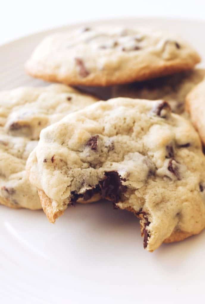 Plate of chocolate chip cookies.