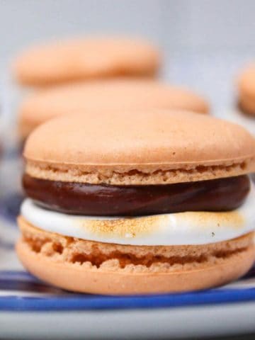 S'mores macaron with chocolate and marshmallow filling.
