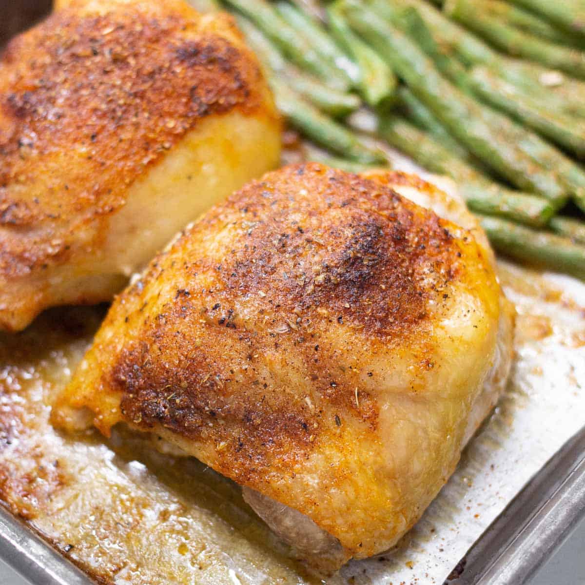 Sheet Pan Chicken Thighs and Green Beans - Dinner for Two