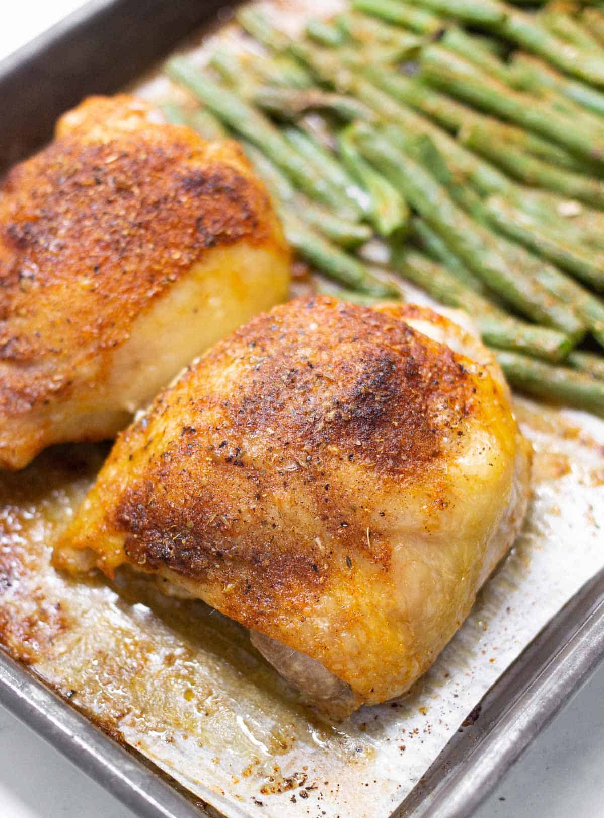 Sheet Pan Chicken Thighs with Green Beans.