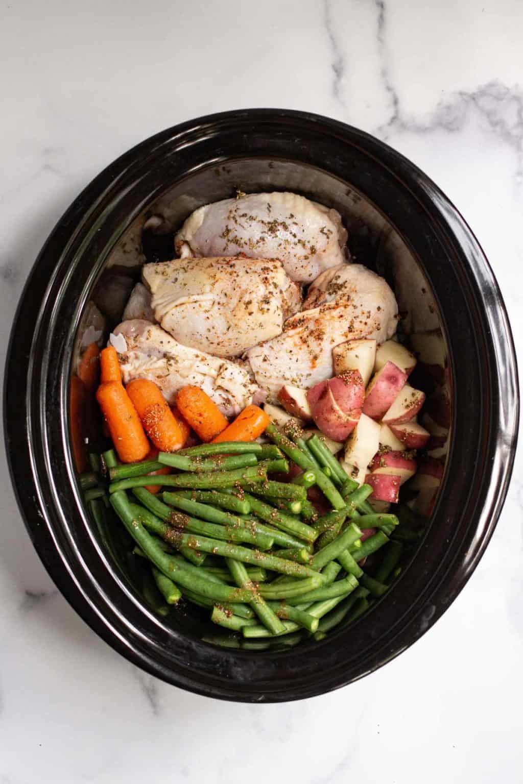 Slow Cooker Chicken Thighs and Vegetables with Herbs