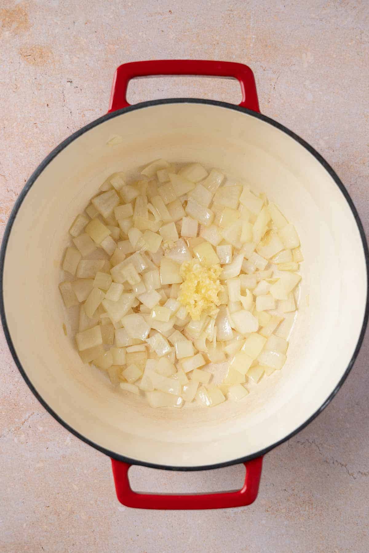 Sautéing garlic.