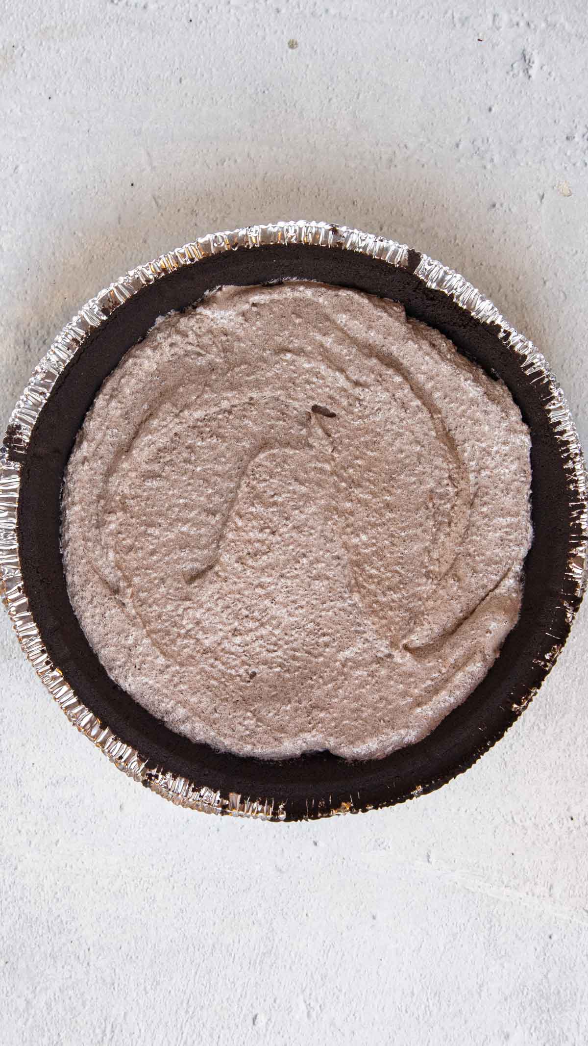 Oreo pie filling in an Oreo pie shell