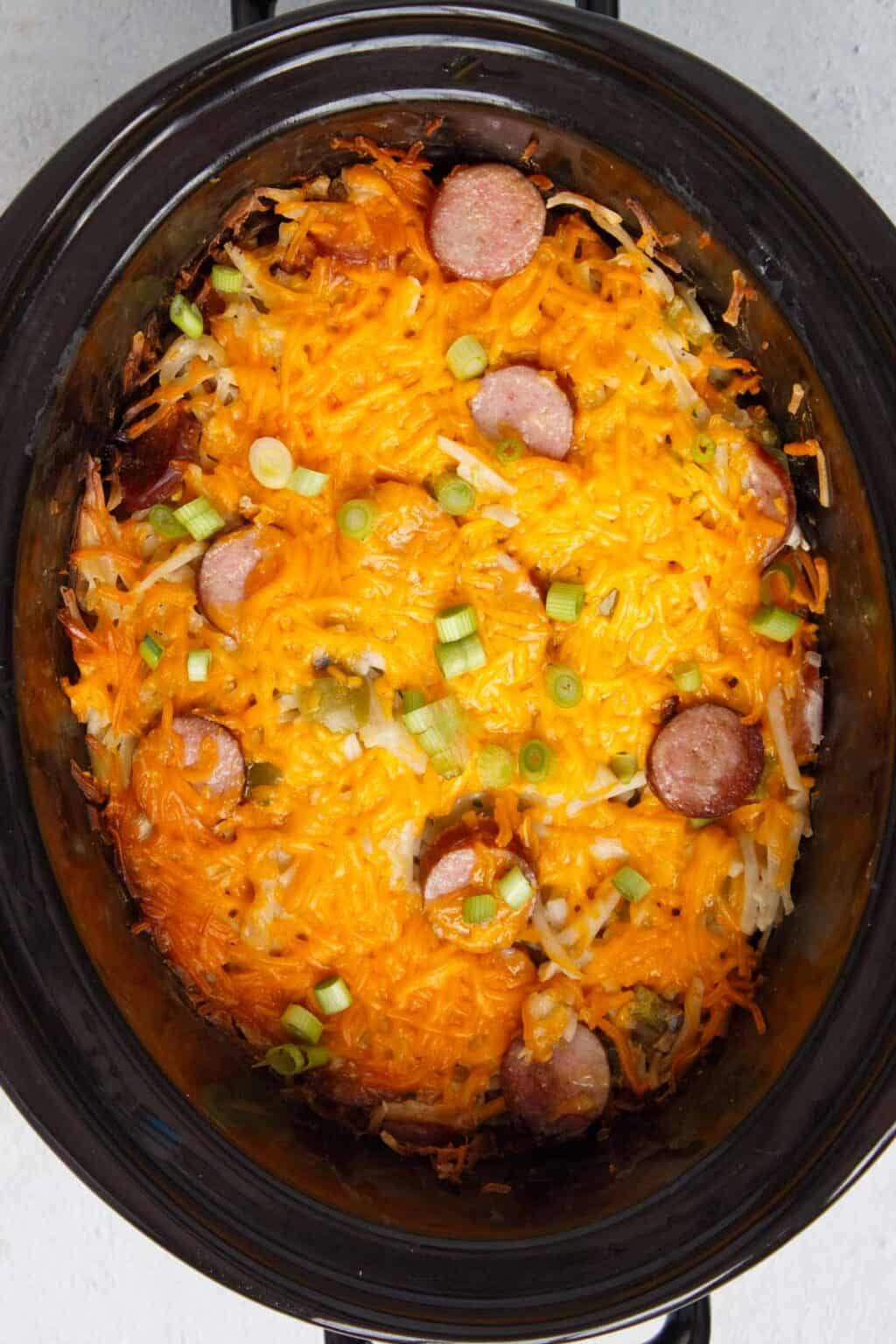 Slow Cooker Cheesy Kielbasa Hash Brown Casserole