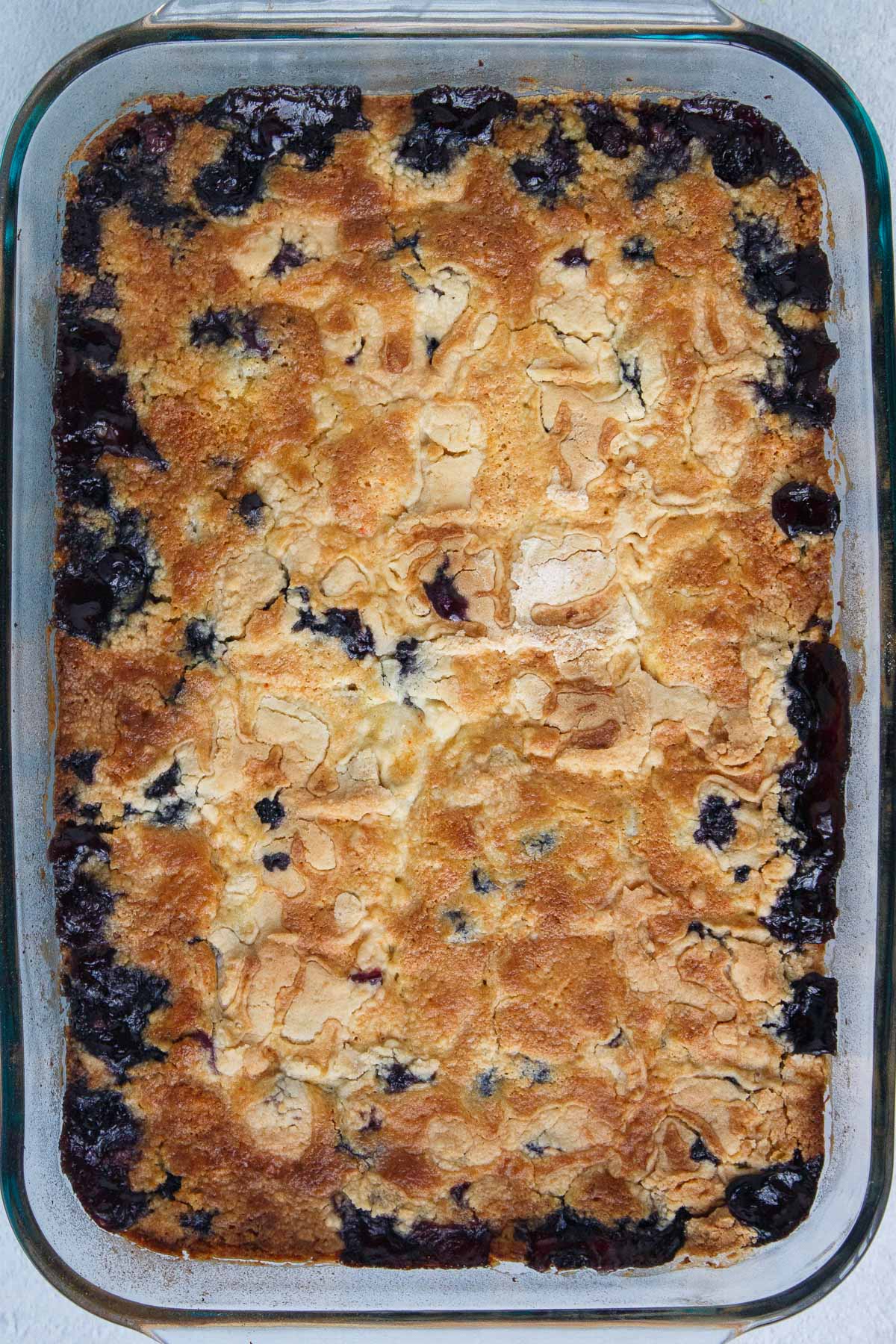 Blueberry Dump Cake baked until golden brown