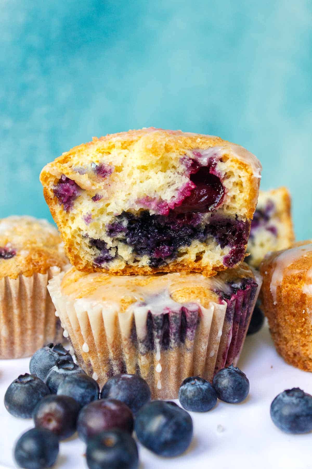 The inside of a cake mix blueberry muffin
