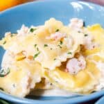 Lobster ravioli with a creamy lobster ravioli sauce