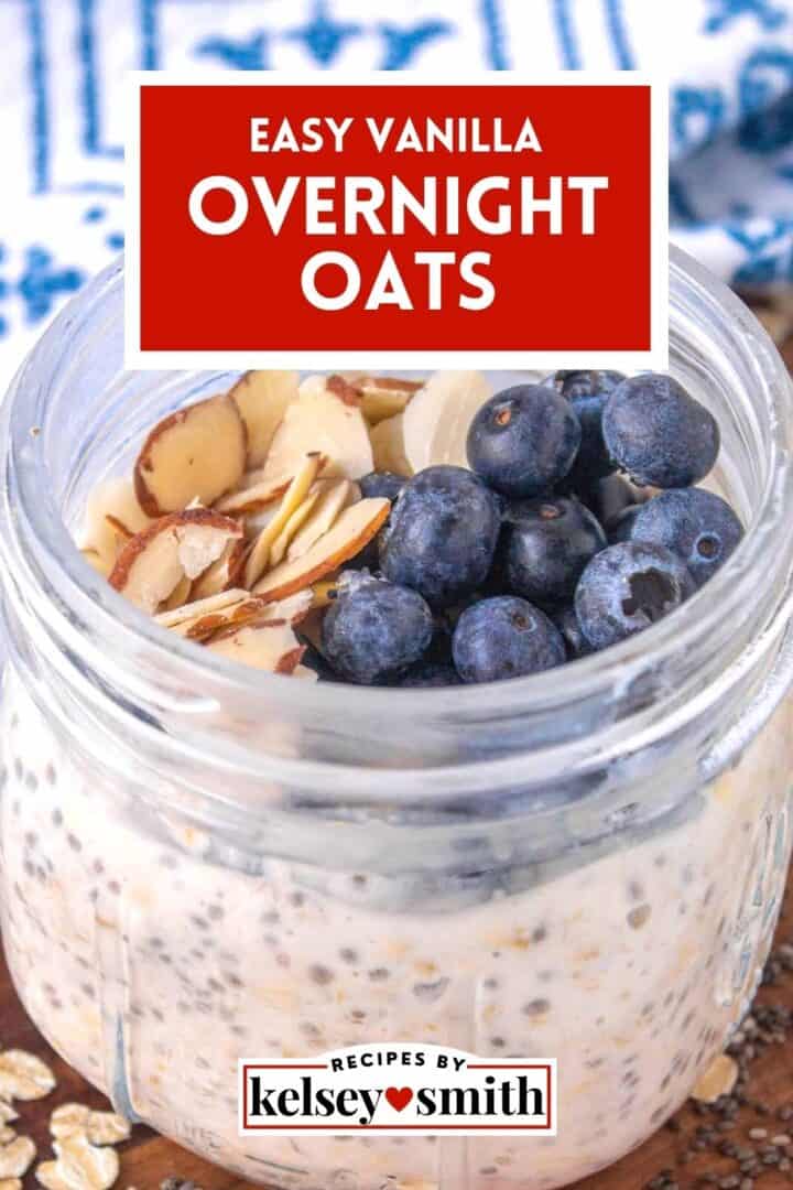 Vanilla overnight oats topped with blueberries and sliced almonds
