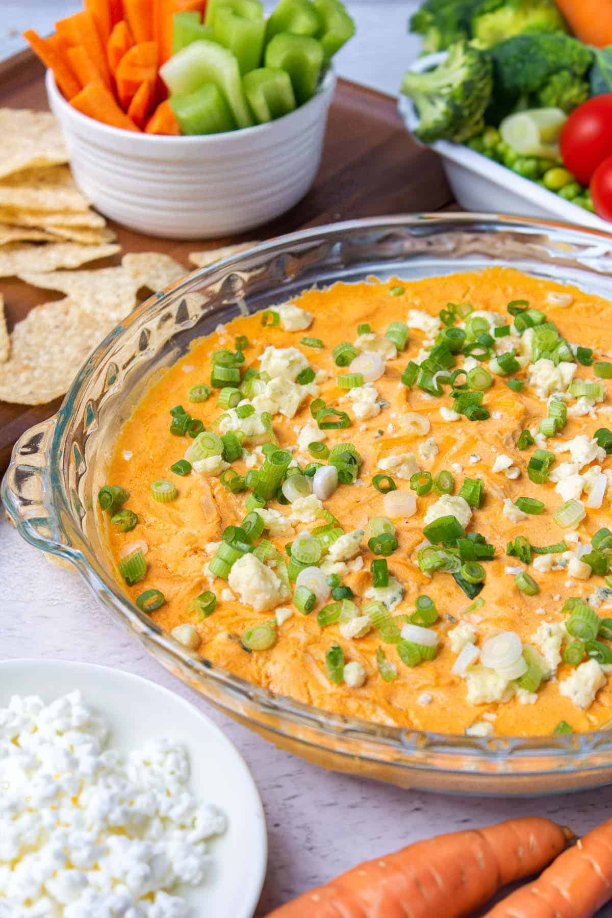 Healthy buffalo chicken dip with cottage cheese