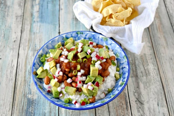 cottage cheese salsa with avocado and beans