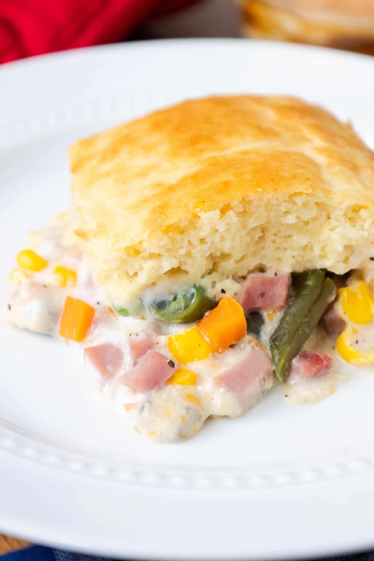 Ham and Vegetable Casserole with a Bisquick Layer on Top